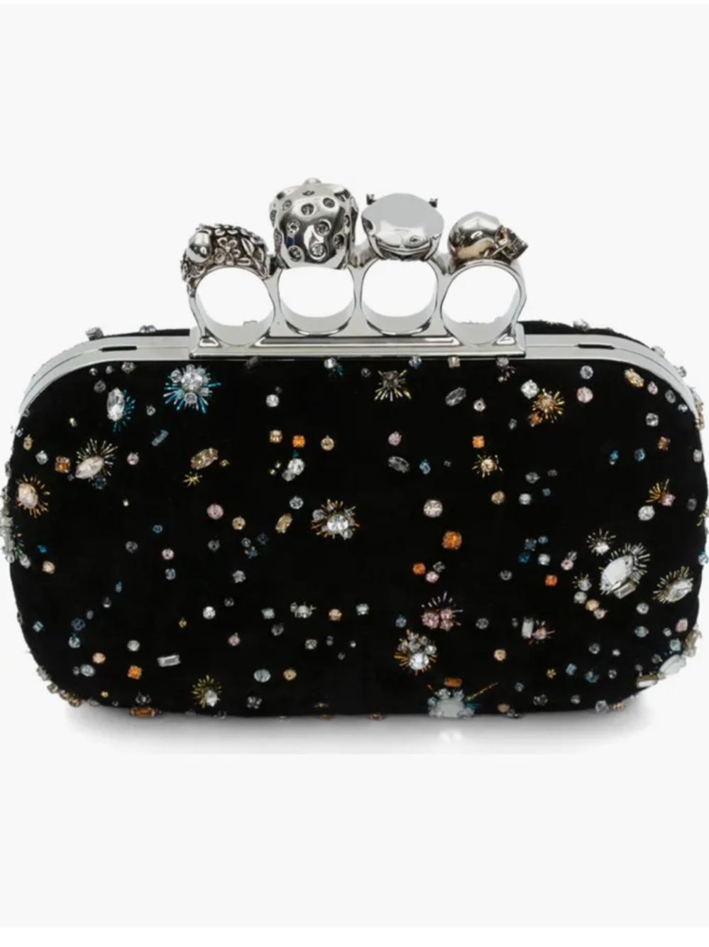 🪐 Alexander McQueen Skull Four Ring Celestial Embellished Suede Box Clutch - Picture 2 of 8
